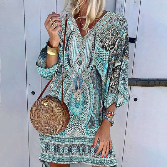 Women's Caftan Dress – Bohemian Pattern – Loose Fit – Light and Airy Fabric
