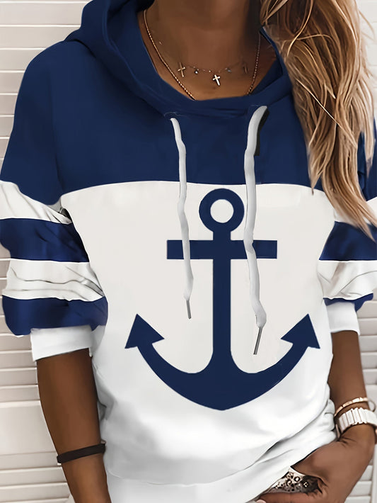 Women's Hoodie – Relaxed Fit – Anchor Motif – Color Block – Breathable Comfort