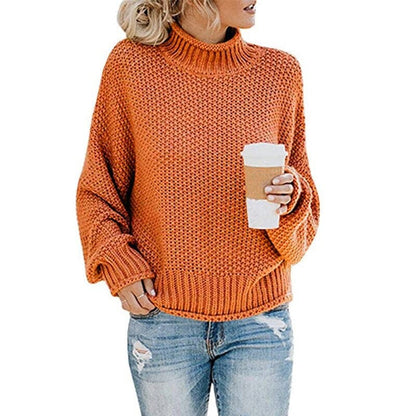 Dame Strikkegenser - Høy Høyhalset - Chunky Strikk - Oversized Passform - Lange Ermer