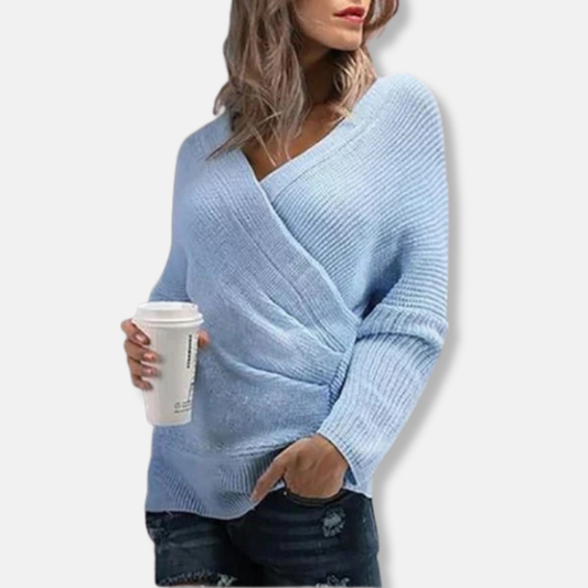 Elizabeth Relaxed Fit Wrap Sweater | Textured V-Neck Wrap Sweater