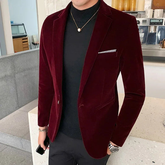 Men's Blazer – Slim Fit – Luxurious Velvet – Single-Breasted – Formal Cut