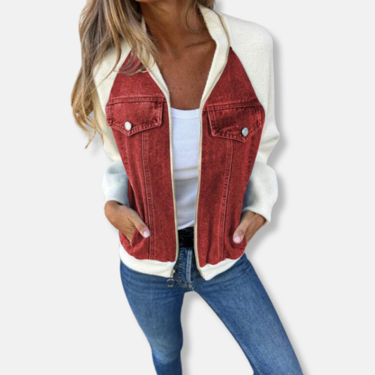 Women's Bomber Jacket – Wool Blend – Denim Details – Zipper – Regular Fit
