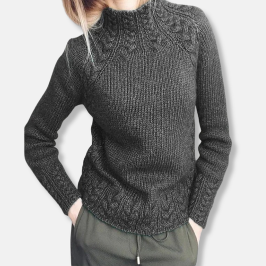 Esme Regular Fit Sweater | Cable Knit High Neck Sweater