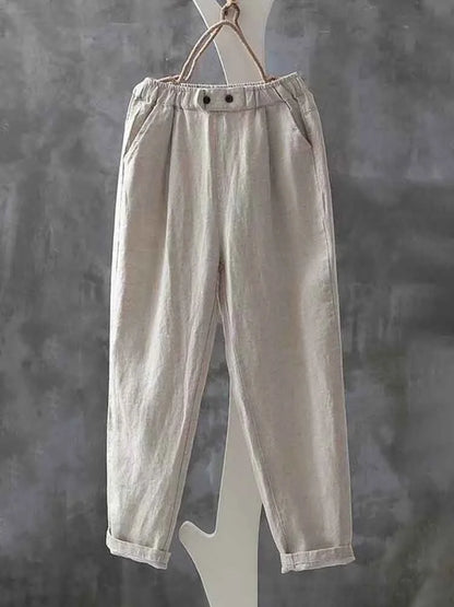 Women's Pants – Relaxed Fit – Breathable Fabric – Elastic Waist – Full Length