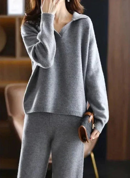 Women's Tracksuit – Soft Knit – Oversized Fit – Polo Shirt-Sweater and Pants