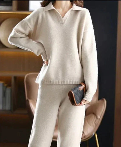 Women's Tracksuit – Soft Knit – Oversized Fit – Polo Shirt-Sweater and Pants