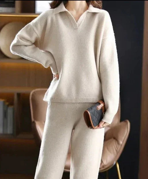 Women's Tracksuit – Soft Knit – Oversized Fit – Polo Shirt-Sweater and Pants