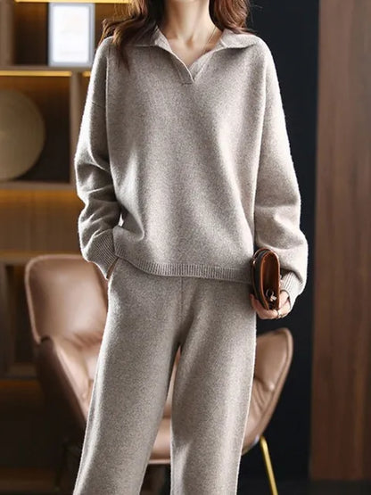 Women's Tracksuit – Soft Knit – Oversized Fit – Polo Shirt-Sweater and Pants