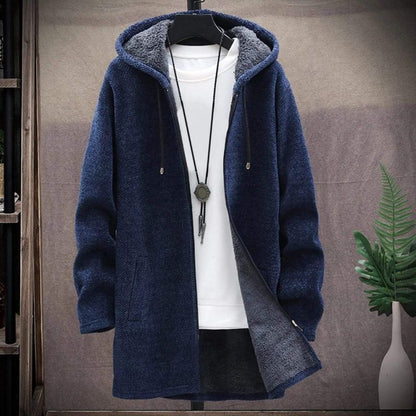 Herre Hettecardigan - Strikket Tekstur - Foret med Fleece - Åpen Front - Med Sidelommer