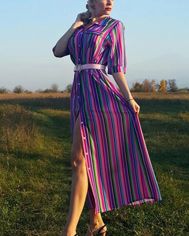 Women Shirt Dress - Midi Length - Breathable Fabric - Buttons and Collar - Relaxed Fit