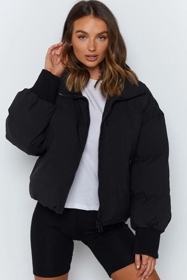 Women's Puffer Jacket - Quilted Design - Oversized Fit - High Collar - Padded and Warm