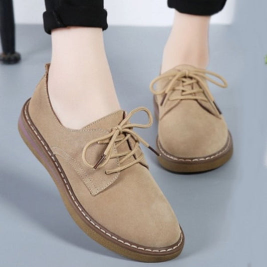 Dame Derby Sko – Semsket Skinn – Komfortabel Chunky Såle – Casual & Pen Stil