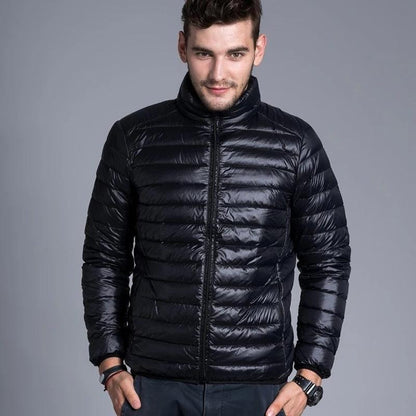 Men's Down Jacket – Padded and Insulated – High Collar – Zipper Closure – Slim Fit