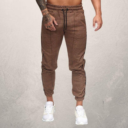Herre Joggebukse - Slim Fit - Elastisk Linning med Snøring - Strukturet Stoff - Side Striper