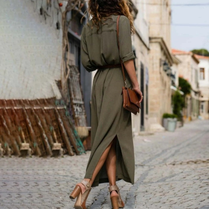 Women's Shirt Dress – Elegant Cut – Belt at the Waist – Light and Airy Fabric