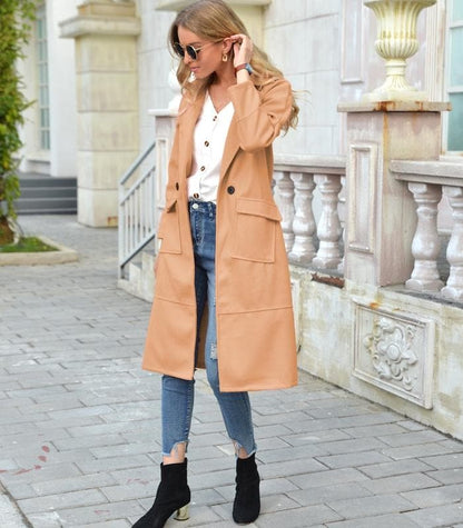 Women's Coat – Tailored Fit – Double-Breasted – Knee-Length – Structured Design