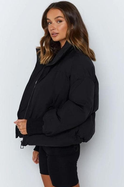 Women's Puffer Jacket - Quilted Design - Oversized Fit - High Collar - Padded and Warm