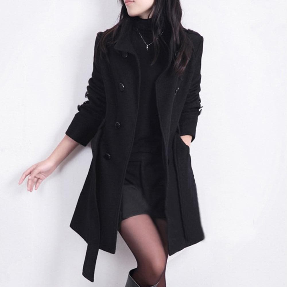 Women's Trench Coat – Tailored Fit – Double-Breasted – Belted Waist – Elegant Cut