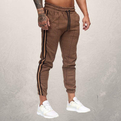 Herre Joggebukse - Slim Fit - Elastisk Linning med Snøring - Strukturet Stoff - Side Striper