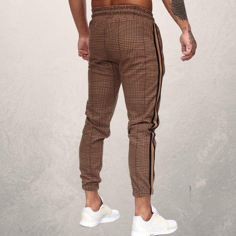 Herre Joggebukse - Slim Fit - Elastisk Linning med Snøring - Strukturet Stoff - Side Striper