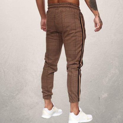 Herre Joggebukse - Slim Fit - Elastisk Linning med Snøring - Strukturet Stoff - Side Striper