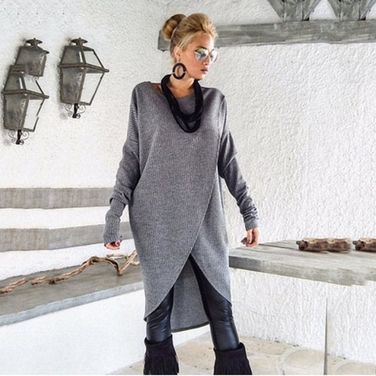 Women's Knitted Sweater – Asymmetric Design – Long-Sleeved – Oversized Fit – Soft and Warm