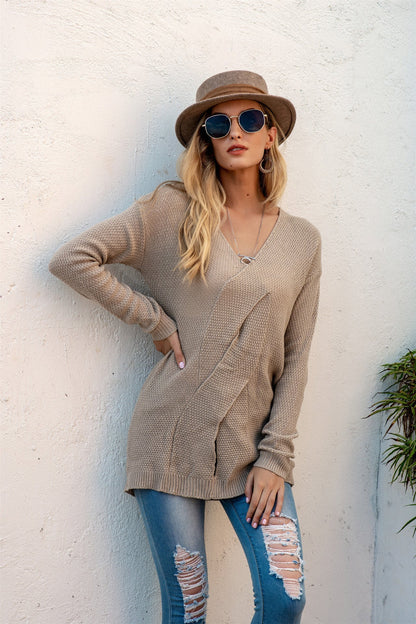 Women's Sweater – Oversized Fit – Knitted Texture – Off-Shoulder – Draped Front