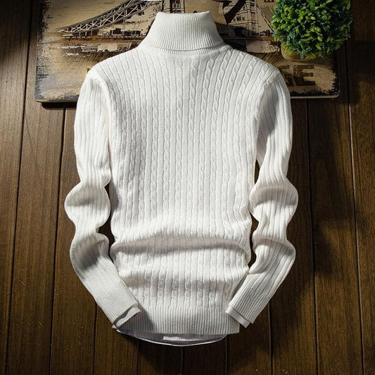 Men's Sweater - Cable Knit High Neck - Ribbed Cuffs and Hem - Warm and Comfortable