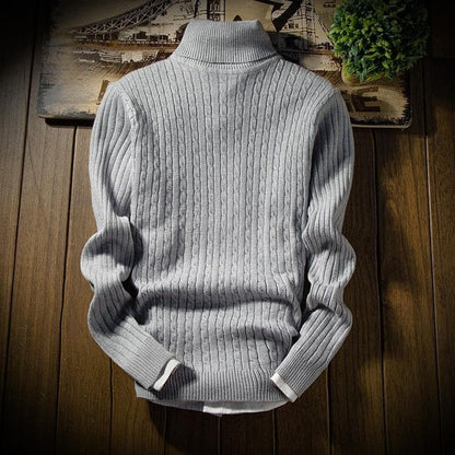 Men's Sweater - Cable Knit High Neck - Ribbed Cuffs and Hem - Warm and Comfortable