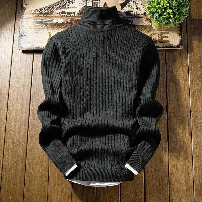 Men's Sweater - Cable Knit High Neck - Ribbed Cuffs and Hem - Warm and Comfortable