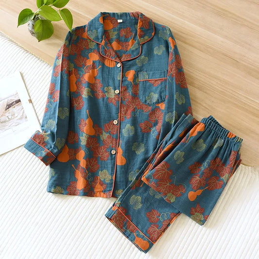 Women's Pajama Set – Relaxed Fit – Breathable Fabric – Floral Pattern – Loungewear