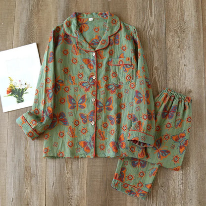 Women's Pajama Set – Relaxed Fit – Breathable Fabric – Floral Pattern – Loungewear