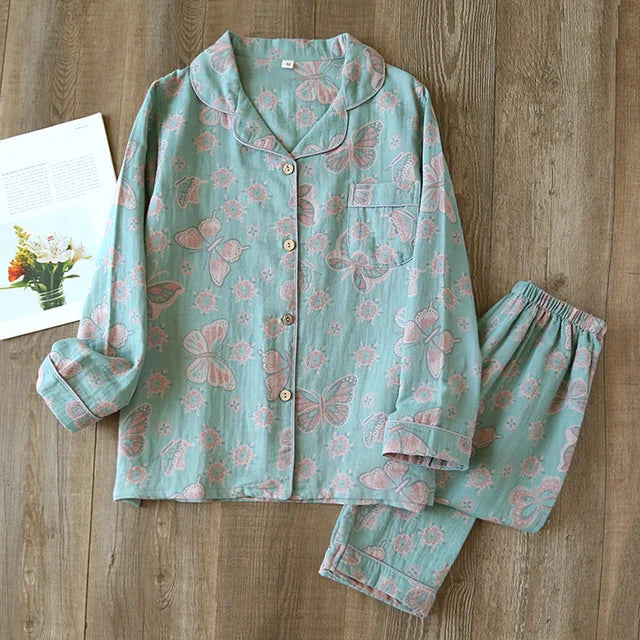 Women's Pajama Set – Relaxed Fit – Breathable Fabric – Floral Pattern – Loungewear