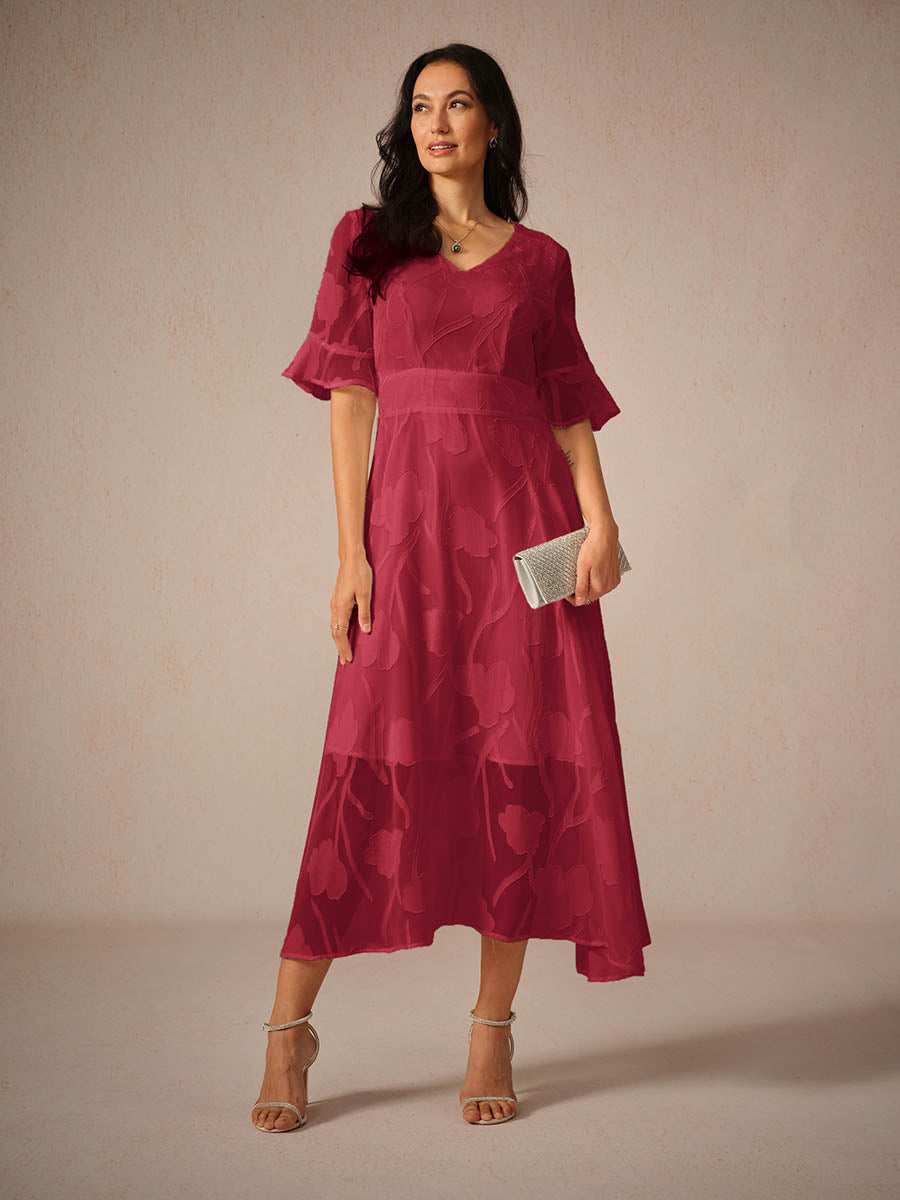 Dress for Women – Lace Maxi Dress – V-Neck – Ruffle Sleeves – Elegant Fit