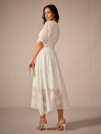 Dress for Women – Lace Maxi Dress – V-Neck – Ruffle Sleeves – Elegant Fit