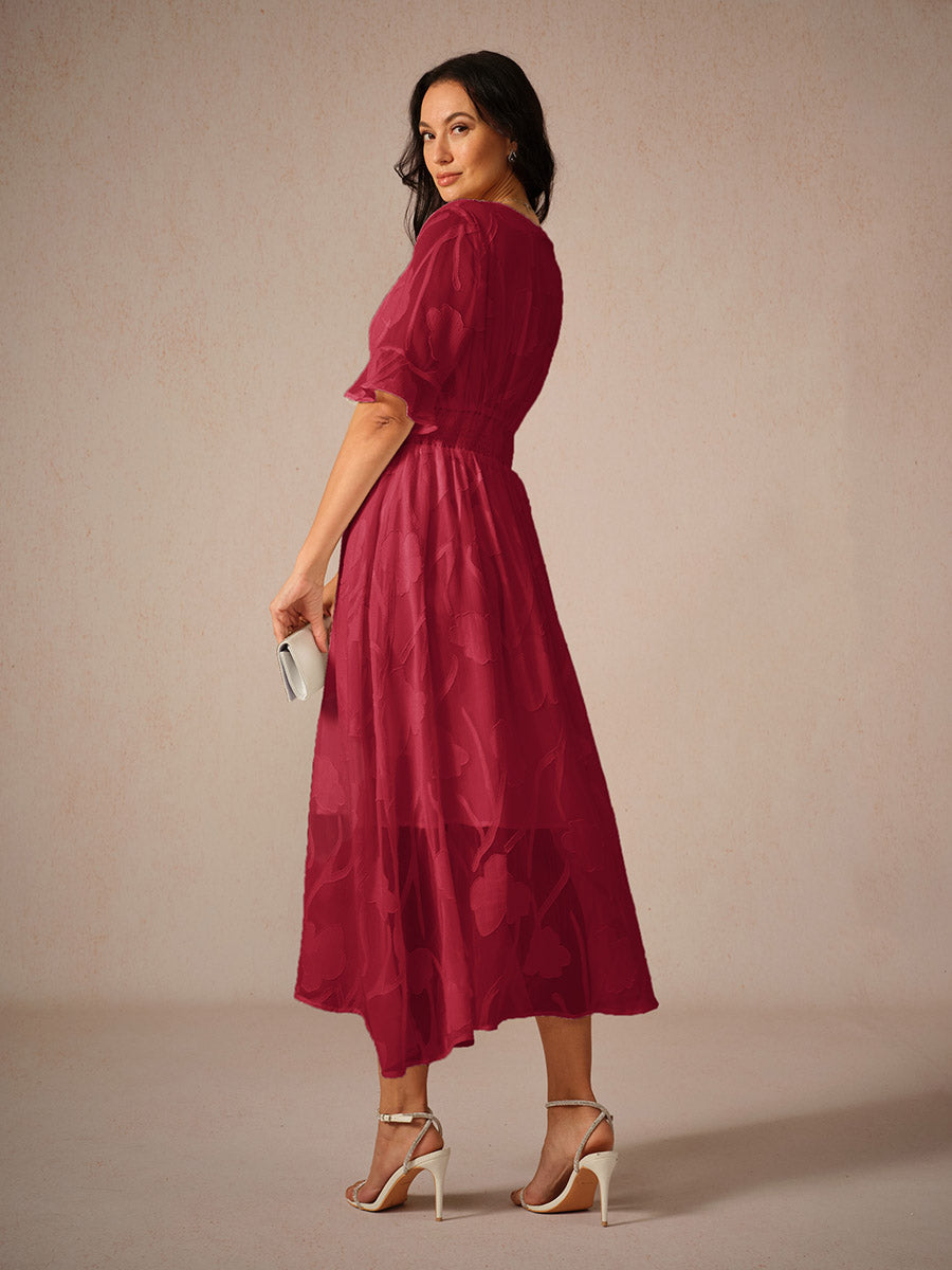 Dress for Women – Lace Maxi Dress – V-Neck – Ruffle Sleeves – Elegant Fit