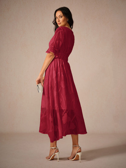 Dress for Women – Lace Maxi Dress – V-Neck – Ruffle Sleeves – Elegant Fit