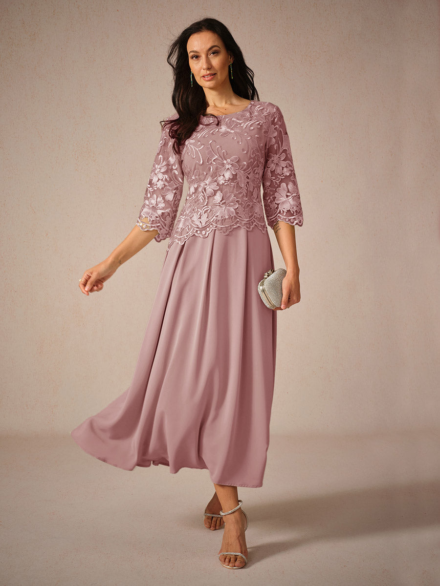 Dress for Women – Maxi Dress – Lace – Airy Fit – Three-Quarter Length Sleeves – Elegant