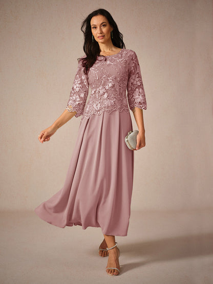 Dress for Women – Maxi Dress – Lace – Airy Fit – Three-Quarter Length Sleeves – Elegant