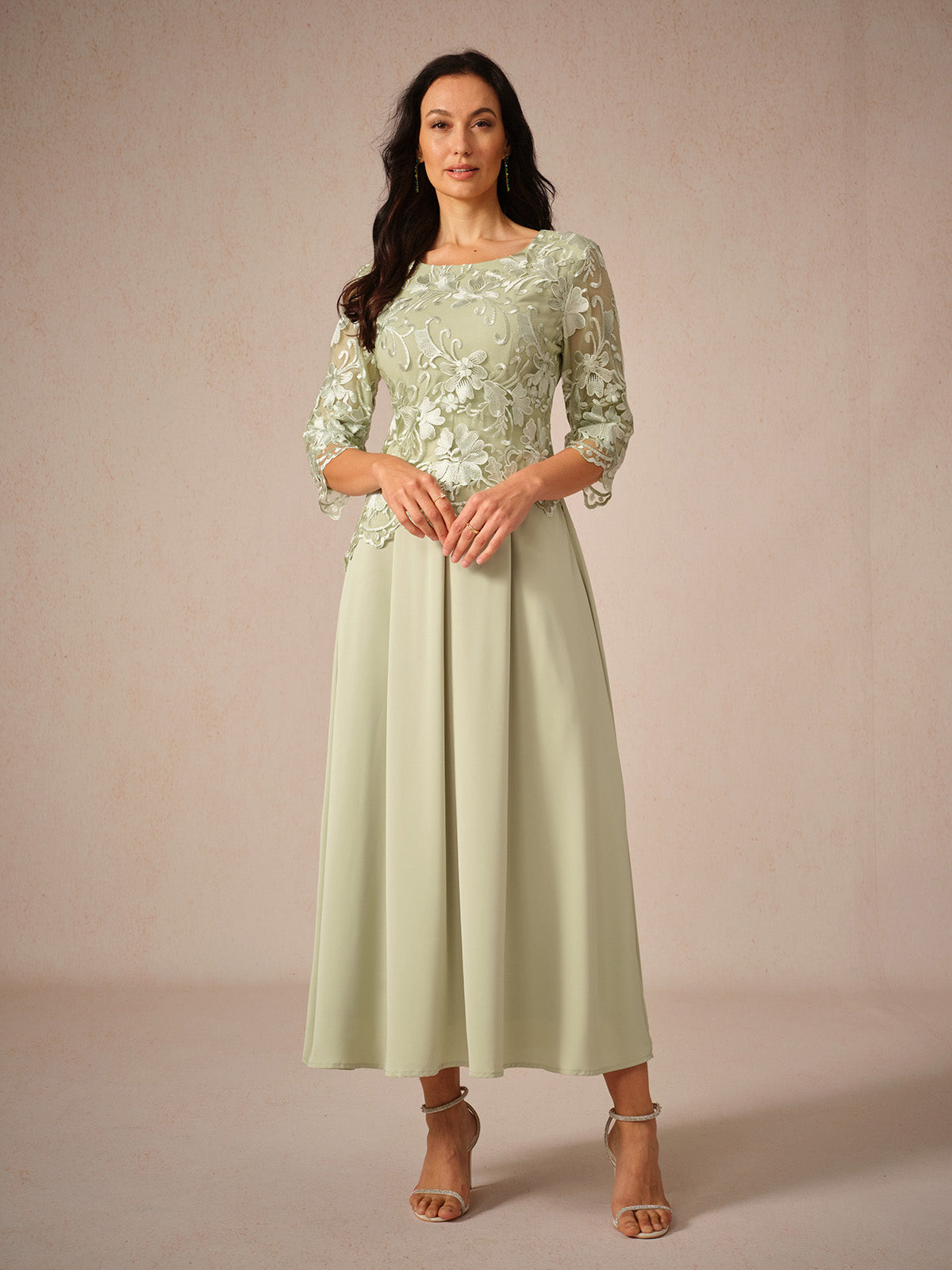 Dress for Women – Maxi Dress – Lace – Airy Fit – Three-Quarter Length Sleeves – Elegant