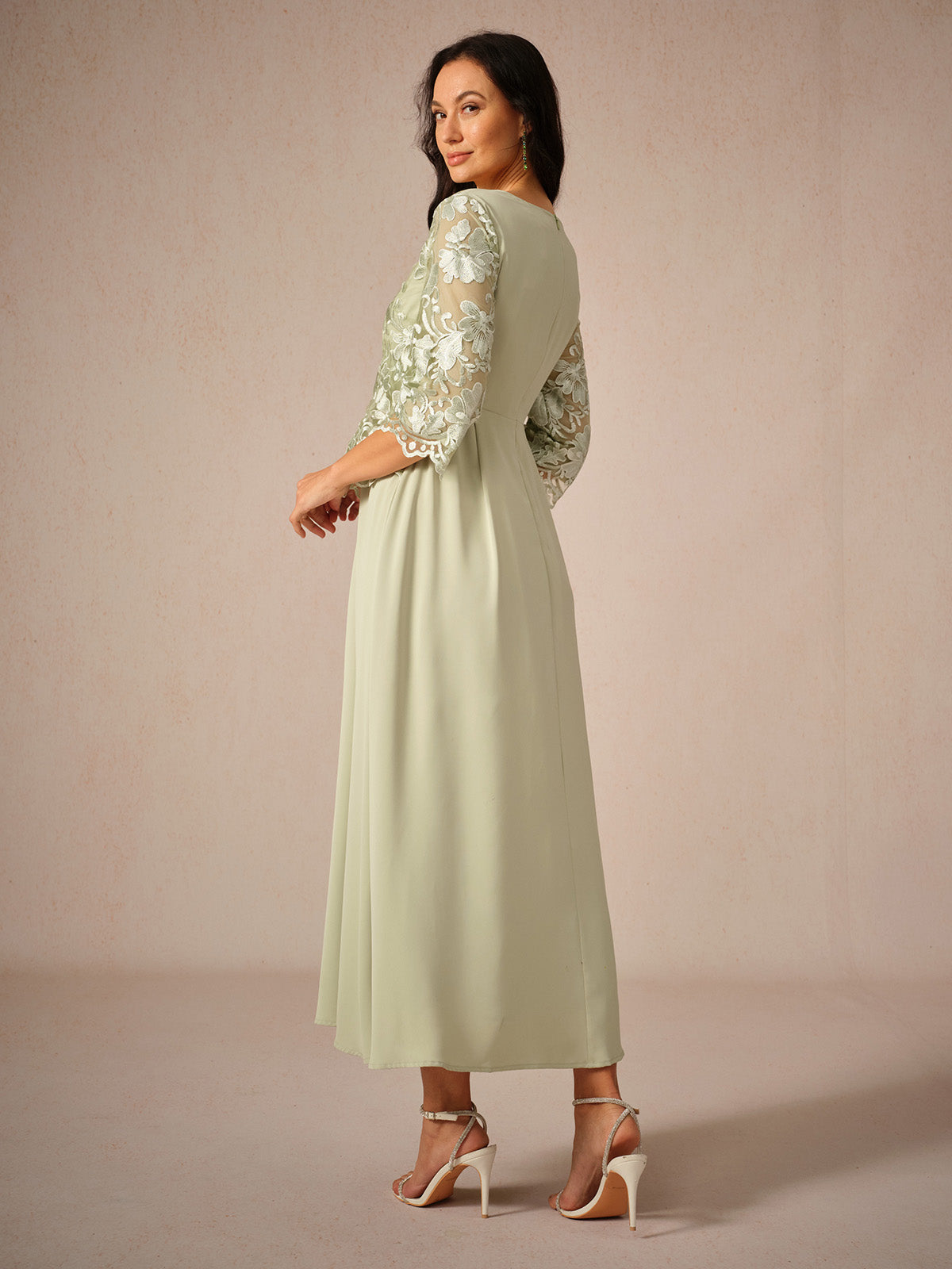 Dress for Women – Maxi Dress – Lace – Airy Fit – Three-Quarter Length Sleeves – Elegant