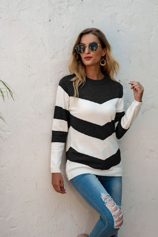 Women's Sweater – Wool Blend – Relaxed Fit – Zigzag Pattern – Long Sleeves
