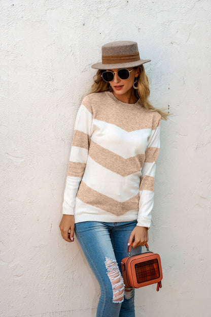 Women's Sweater – Wool Blend – Relaxed Fit – Zigzag Pattern – Long Sleeves