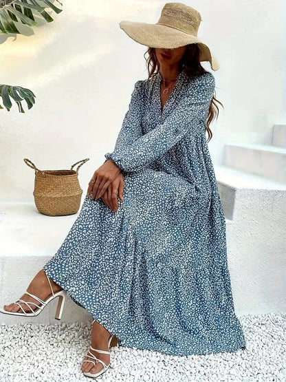 Women's Maxi Dress - Long Sleeve V-Neck - Loose Fit - Light and Airy Fabric