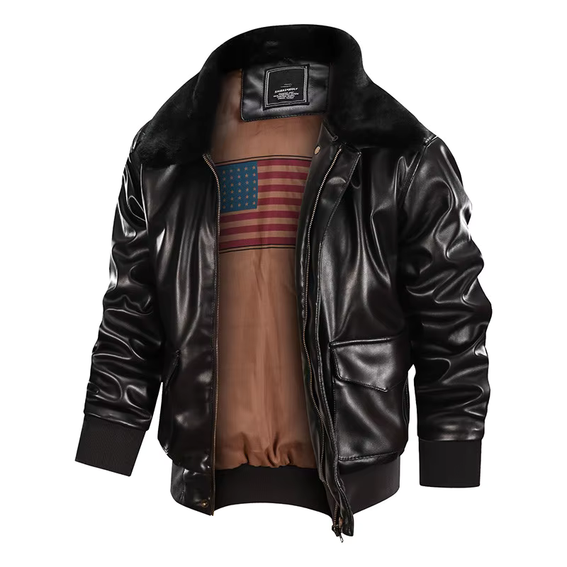 Men's Leather Jacket – Regular Fit – Zipper Closure – Ribbed Cuffs