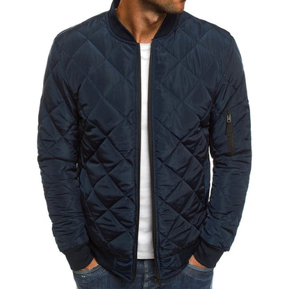 Men's Jacket – Regular Fit – Quilted Diamond Pattern – Ribbed Edge – Zipper Pocket