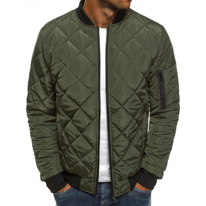 Men's Jacket – Regular Fit – Quilted Diamond Pattern – Ribbed Edge – Zipper Pocket