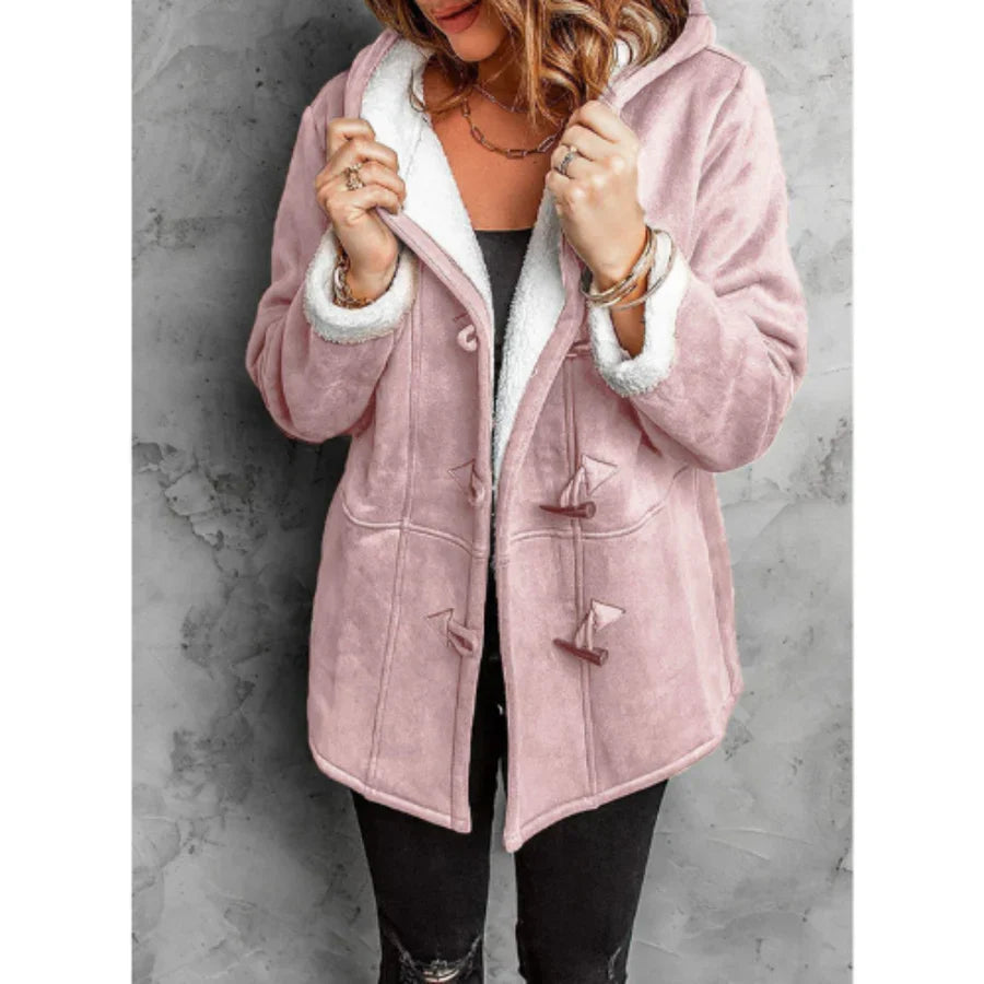 Women's Jacket with Hood – Fleece Lining – Relaxed Fit – Mid-Length – Toggle Details