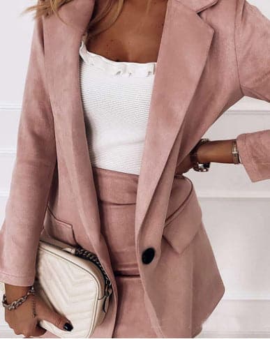 Women's Set – Tailored Blazer and Mini Skirt – Single Breasted – High Waist – Slim Fit