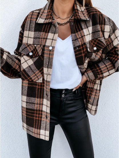 Women's Shirt Jacket – Oversized Fit – Flannel – Check Pattern – Button Front